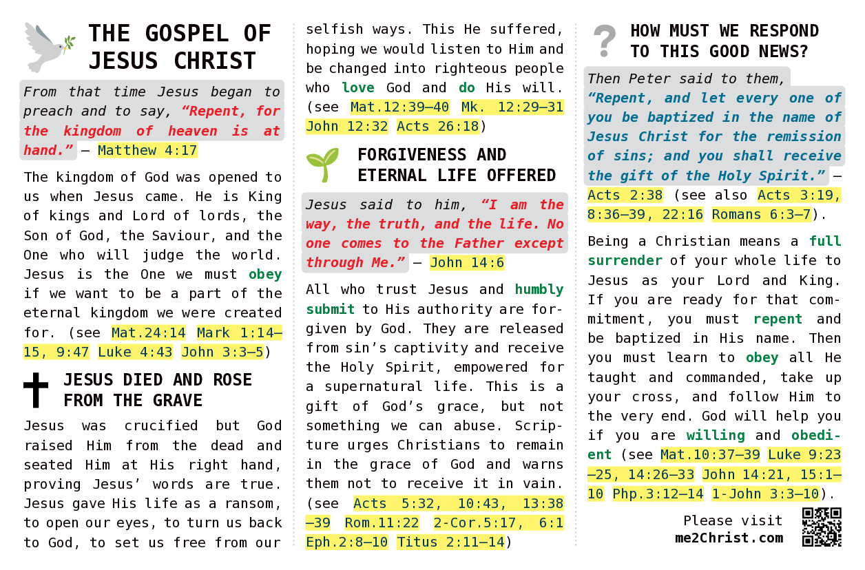 Side 2 of pocket trifold tract, declaring the gospel message